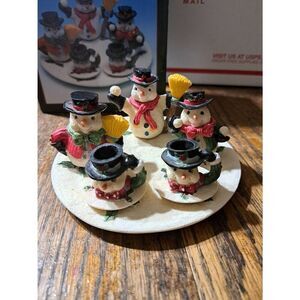 Vintage 1996 Youngs Inc Mini Snowman Teaset Christmas Holiday Figurine